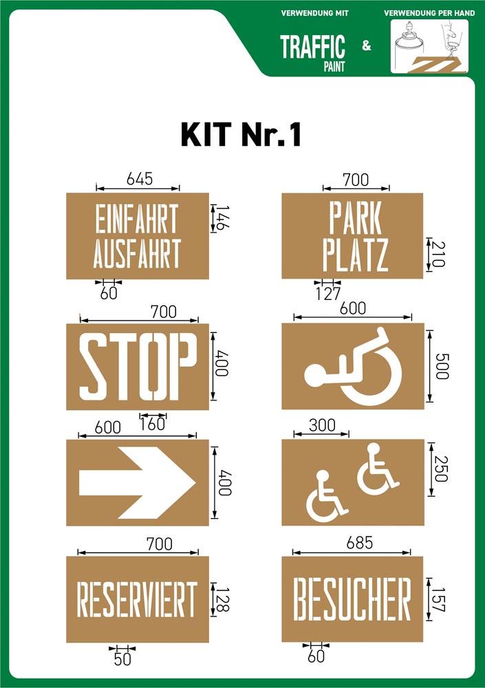 Schablonen-Set aus 8 verschiedenen Schablonen, Parkplatz