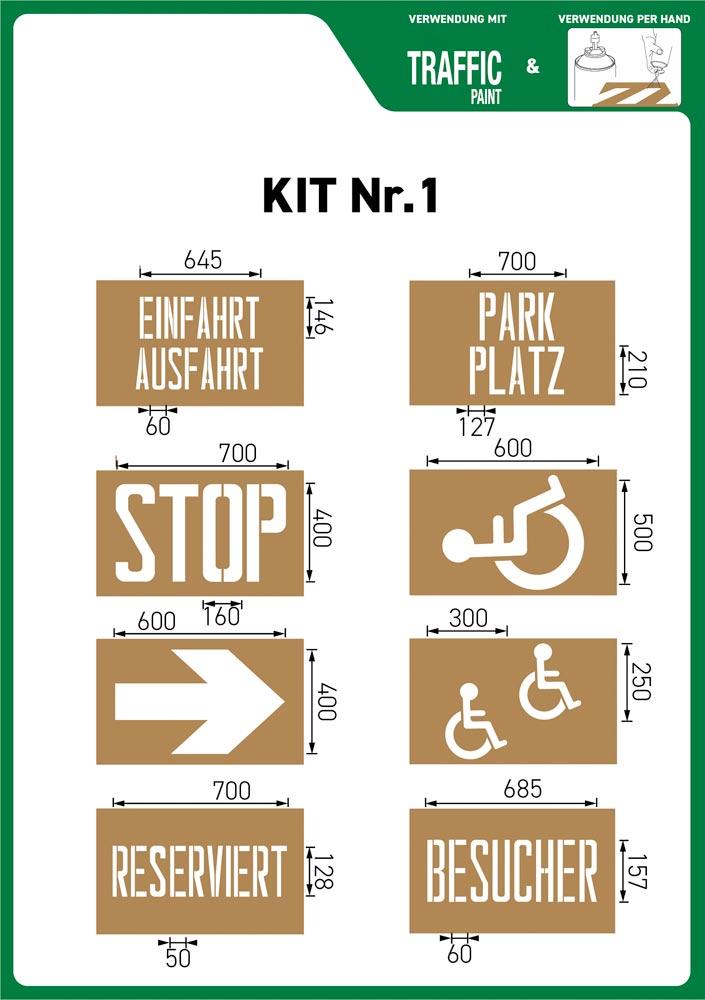 Schablonen-Set aus 8 verschiedenen Schablonen, Parkplatz