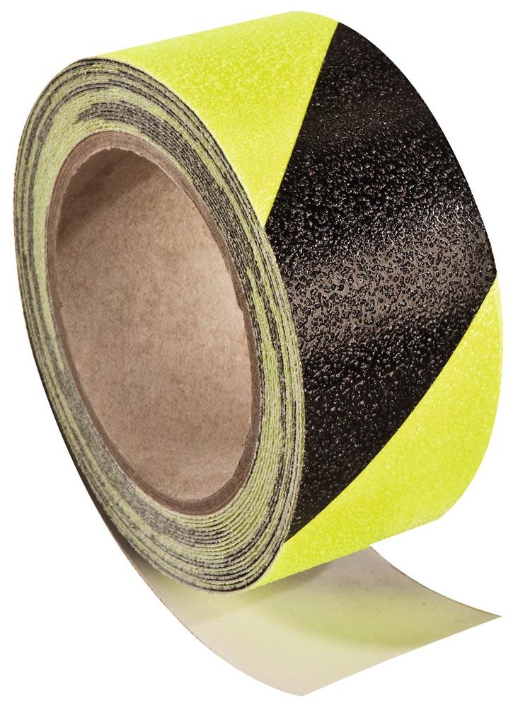 Antirutsch-Belag, Breite 100 mm, selbstklebend, verformbar, Länge 18,3 m, gelb-schwarz