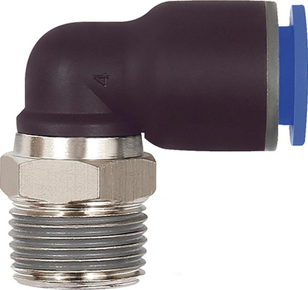 L-Steckverschraubung Blaue Serie Außengewinde R 1/2  SW 21 mm mit Gewindebeschichtung, drehbar konisch 10 mm L-Steckverschraubung Blaue Serie Außengewinde R 1/2  SW 21 mm mit Gewindebeschichtung, drehbar konisch 10 mm