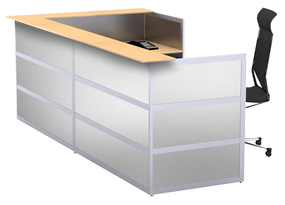 Ecktheke + Anbau, MDF-Dekor silber, Platten buche, BxTxH 2970x 1500x1100mm
