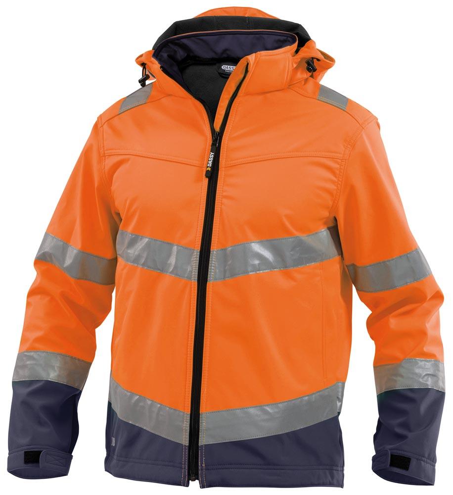 Warnschutz-Softshell-Jacke Malaga, Farbe neonorange/dunkelblau, Gr. 2XL