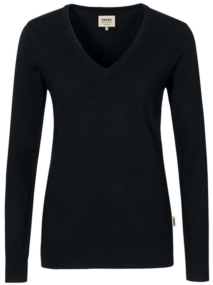 Damen-V-Kragen Pullover Merino Wool, Farbe schwarz, Gr. 2XL