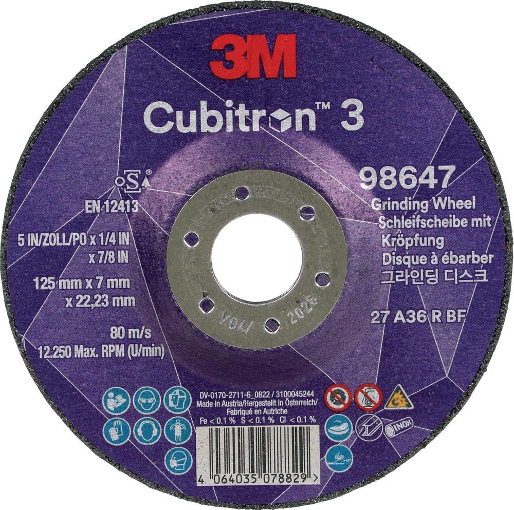 Schruppscheibe Cubitron™ 3 D125xS7mm Körnung 36+ gekröpft 3M™ Cubitron™ 3 Bohrung 22,23 mm Schruppscheibe Cubitron™ 3 D125xS7mm Körnung 36+ gekröpft 3M™ Cubitron™ 3 Bohrung 22,23 mm