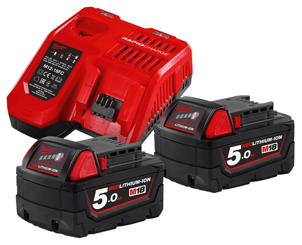 MILWAUKEE  Starter-Set 18 V mit 2 x 5,0 Ah Akku-Pack u. Schnellladegerät MILWAUKEE  Starter-Set 18 V mit 2 x 5,0 Ah Akku-Pack u. Schnellladegerät