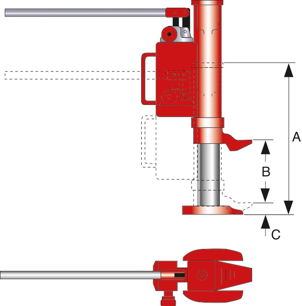 Hydraulikheber, Traglast 10 t, Hubbereich Hubklaue 27-260 mm, Hubbereich Kopfplatte 413-646 mm, Gewicht 35 kg
