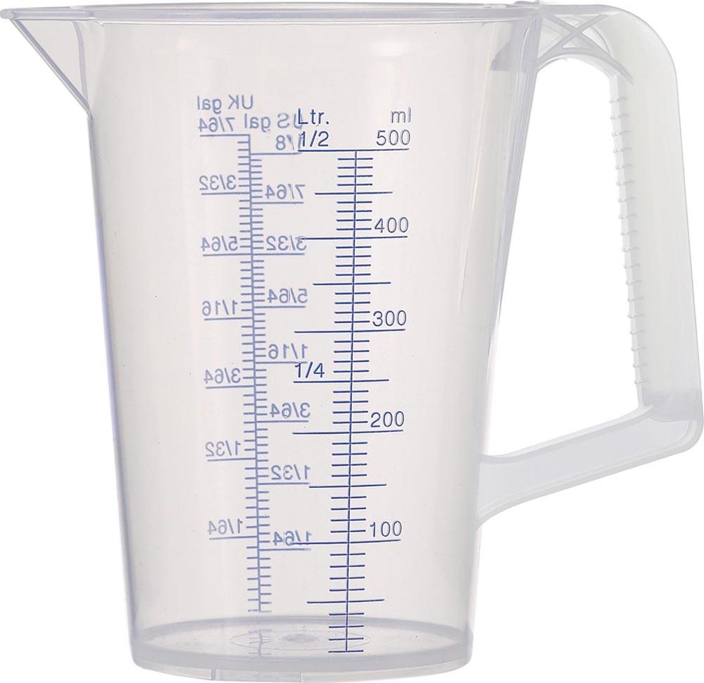 Messbecher 0,5 l blau bedruckte Skala Polypropylen