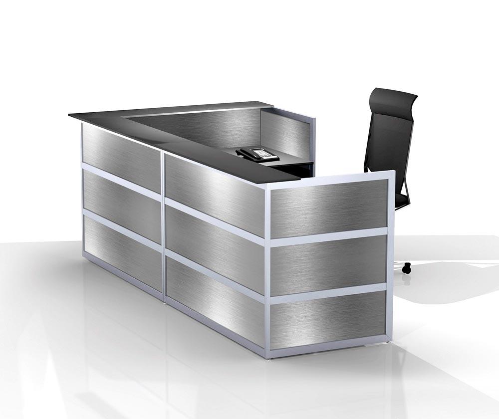 Ecktheke + Anbau, Edelstahlfinish, Platten anthrazit, BxTxH 2970x1500x1100mm