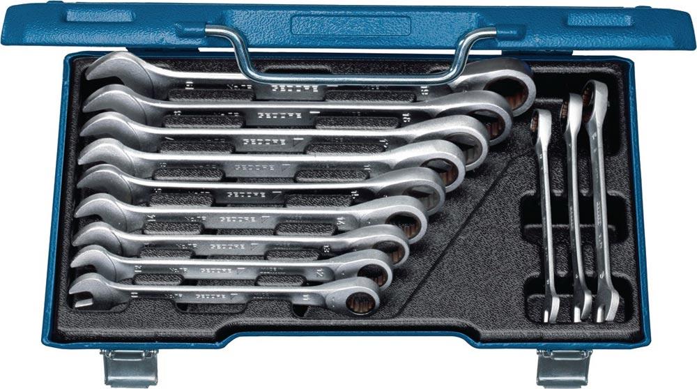 Maulringratschenschlüsselsatz 7R-012 12-teilig Schlüsselweiten 8-19 mm gerade Maulringratschenschlüsselsatz 7R-012 12-teilig Schlüsselweiten 8-19 mm gerade