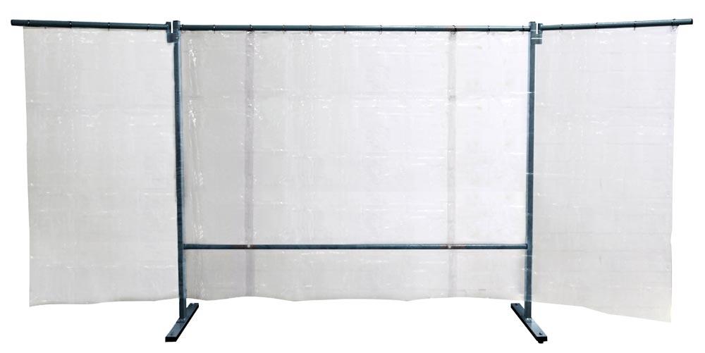 3-teilg. Schutzwand, mit Folienvorhang, S0, glasklar, BxH 2100x850x850x1830 mm, Bodenfreiheit 165 mm 3-teilg. Schutzwand, mit Folienvorhang, S0, glasklar, BxH 2100x850x850x1830 mm, Bodenfreiheit 165 mm