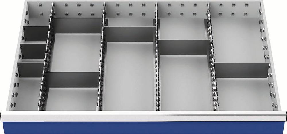 Schubladenunterteilungsmaterial Fronthöhe 100 - 125 mm 4 Längs-/8 Querteiler Schubladenunterteilungsmaterial Fronthöhe 100 - 125 mm 4 Längs-/8 Querteiler