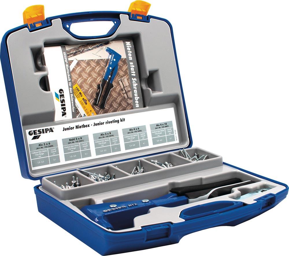 Blindnietsortiment Junior-Nietbox 352-teilig NTX u.Blindniete Alu/Stahl, Stahl/Stahl Kunststoffkoffer Blindnietsortiment Junior-Nietbox 352-teilig NTX u.Blindniete Alu/Stahl, Stahl/Stahl Kunststoffkoffer