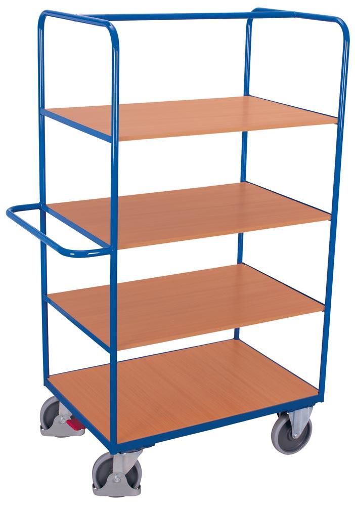 Etagenwagen mit Klappetagen, 4 Ladeflächen LxB 1175x800 mm, Außenmaße LxBxH 1400x800x1890 mm, Traglast 500 kg