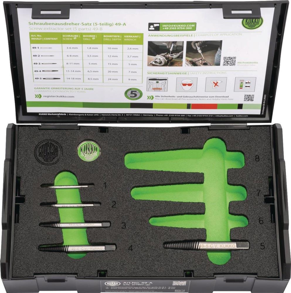 Schraubenausdrehersatz 49-A M3 - M18 5-teilig Nenngröße 1, 2, 3, 4, 5