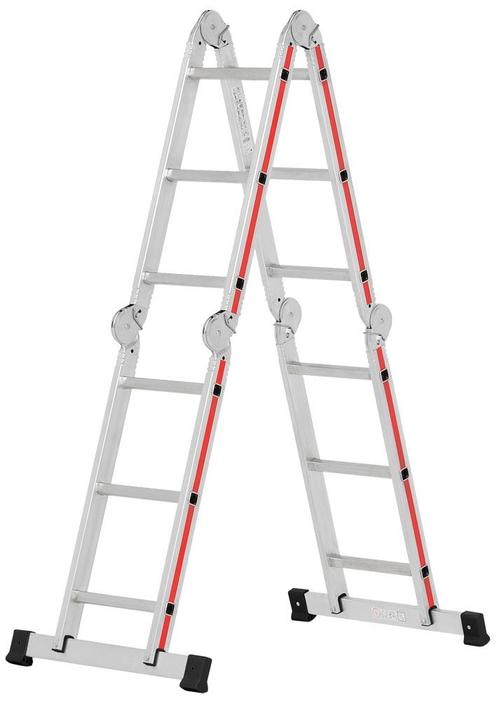 Mehrzweckleiter, 4-teilig, 4x4 Sprossen, Leiterlänge als Anlegeleiter 4,59 m, als Stehleiter 2250 mm Gewicht 14,6 kg Mehrzweckleiter, 4-teilig, 4x4 Sprossen, Leiterlänge als Anlegeleiter 4,59 m, als Stehleiter 2250 mm Gewicht 14,6 kg