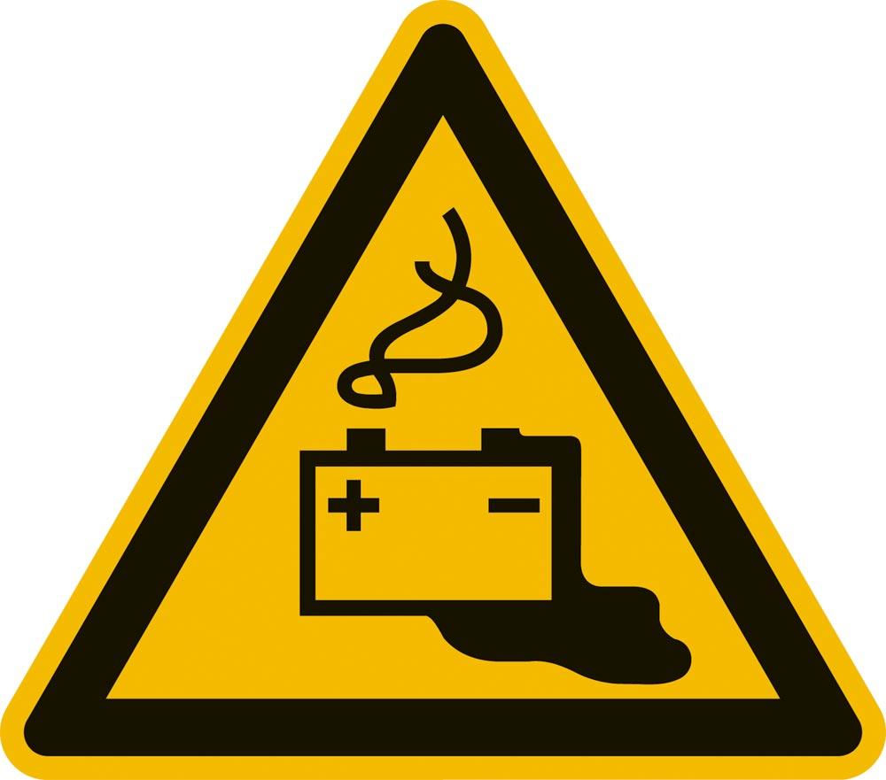 Warnschild, Warnung vor Gefahren durch Batterien, Folie, 25 mm, VE Bogen mit 21 Stück