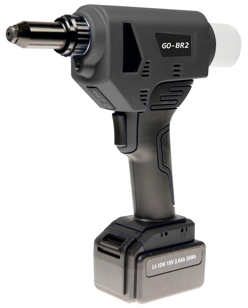 Akku-Blindnietsetzgerät GO-BR2 inkl. 2 x Li-Ion Akku 18V 2.0 Ah und Ladegerät Akku-Blindnietsetzgerät GO-BR2 inkl. 2 x Li-Ion Akku 18V 2.0 Ah und Ladegerät