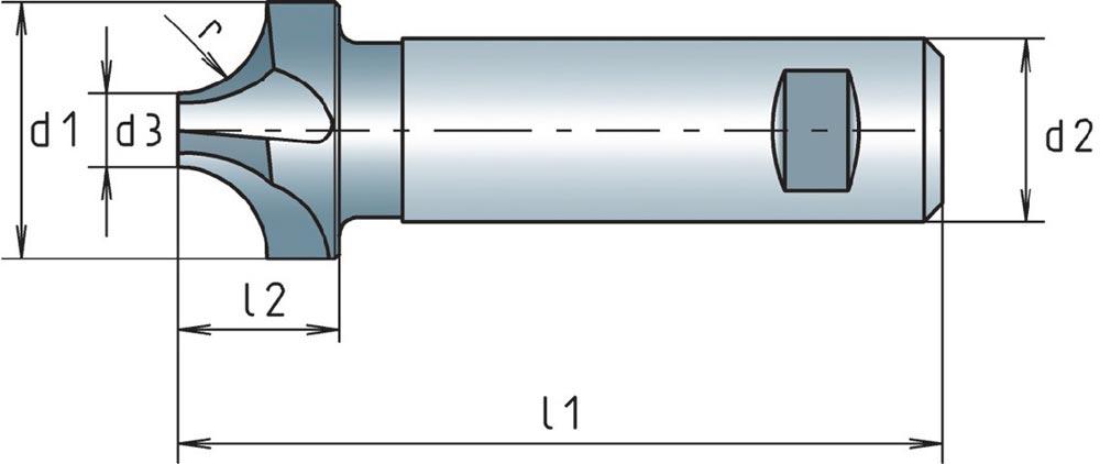 Viertelkreisprofilfräser DIN 6518 B Typ N Radius 10 mm HSS-Co DIN 1835 B Schneidenanzahl 4