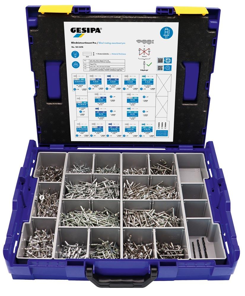 Blindniet-Sortiment Pro inkl. 15 Abmessungen Blindniete PolyGrip in L-BOXX