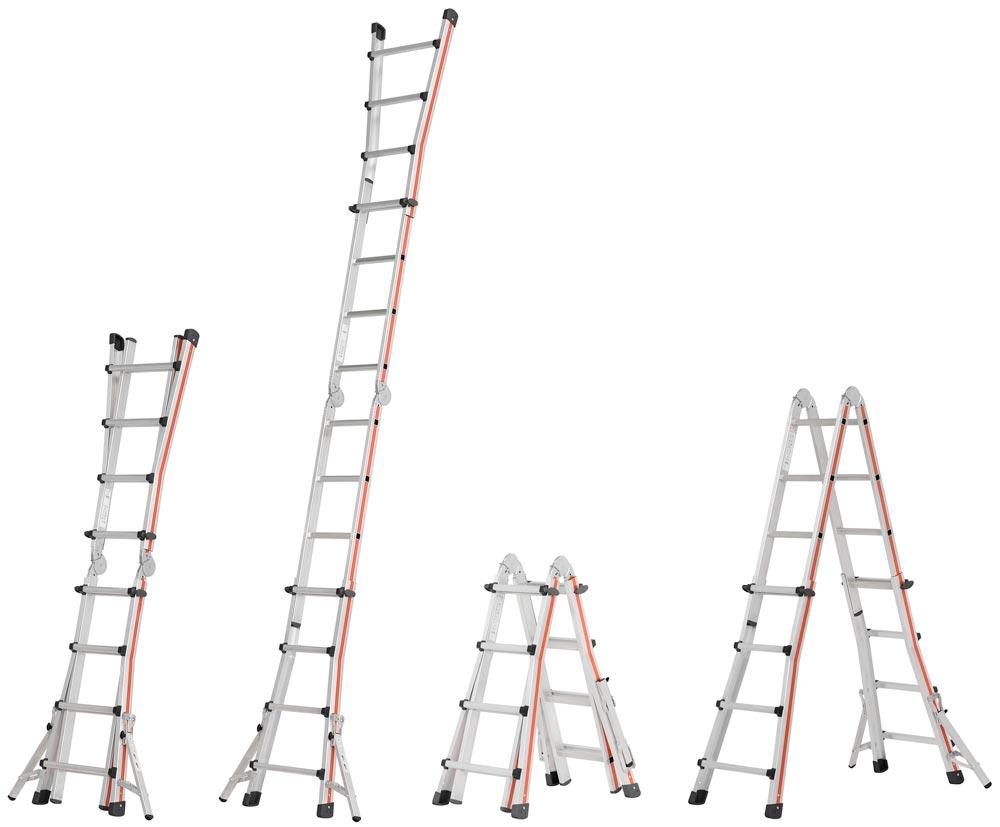 Teleskopleiter, 4x5 Sprossen, Länge als Anlegeleiter 5,14 m, als ausgefahrene Stehleiter 2,49 m, zusammengeklappt 1500 mm, 16,2 kg, mit Auslegern