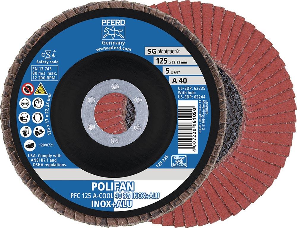 Fächerscheibe POLIFAN A-COOL SG INOX+ALU Ø 125 mm Körnung A-80 konisch INOX/Aluminium Normalkorund