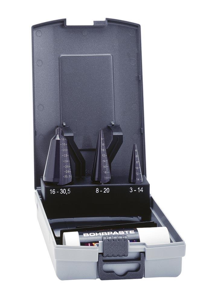 Präz.-Schälaufbohrer-Satz HSS 4tlg. in Kunststoffkassette 3 - 30 mm Präz.-Schälaufbohrer-Satz HSS 4tlg. in Kunststoffkassette 3 - 30 mm