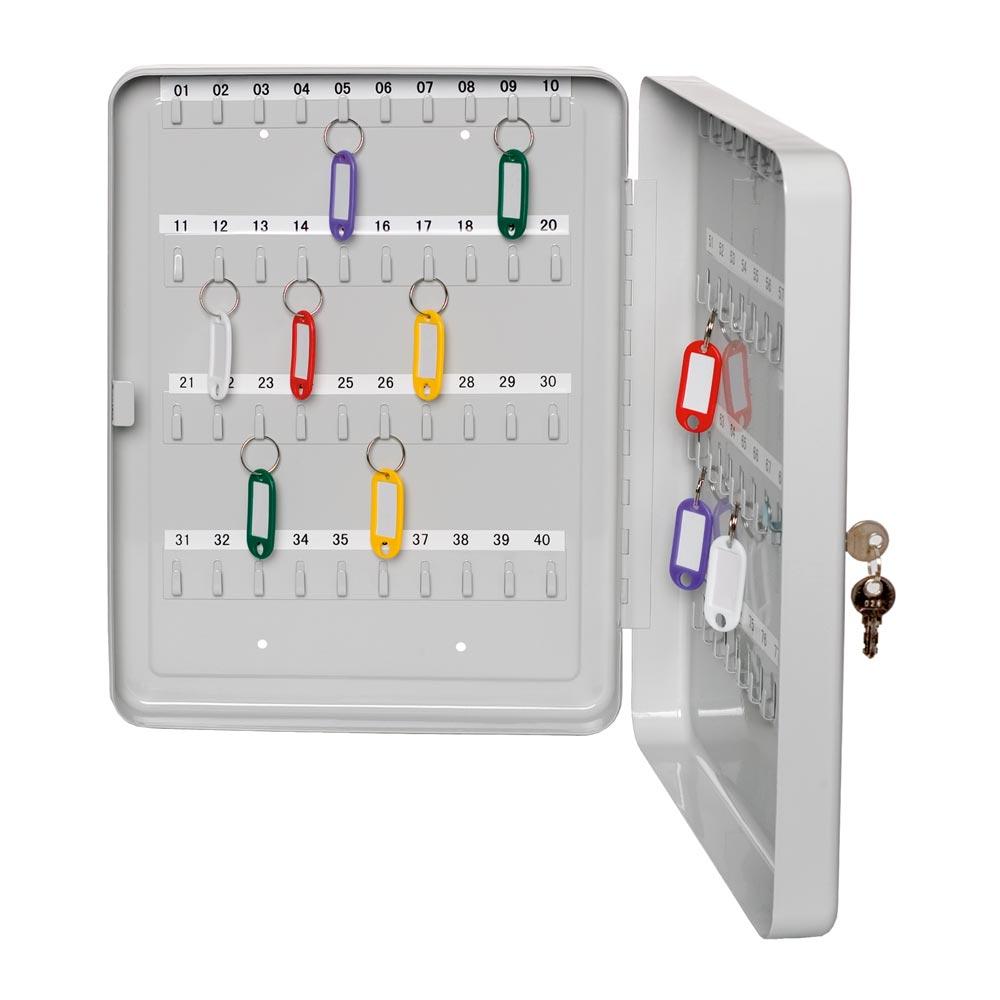 Schlüsselkassette, Stahlblech, für 30 Schlüssel, BxTxH 160x750x200 mm, Zylinderschloss, lichtgrau