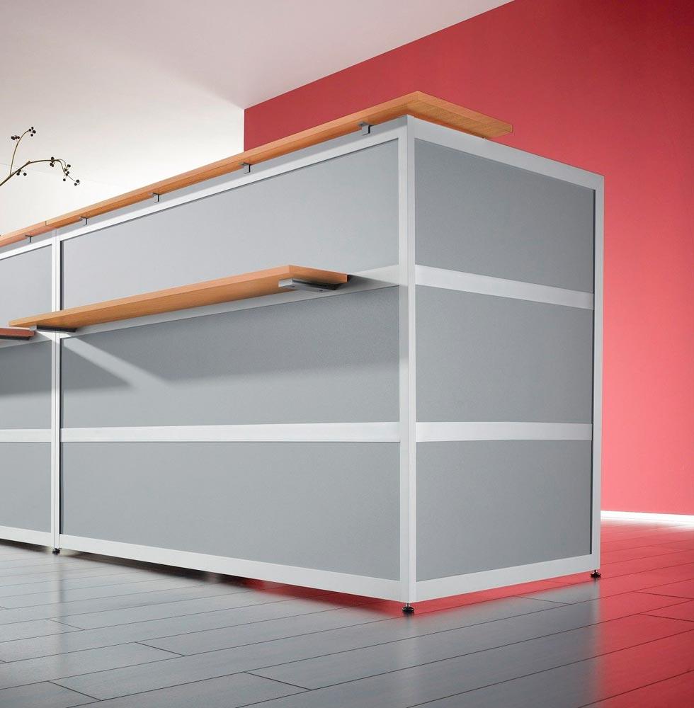 Grundtheke gerade, MDF-Dekor silber, Platte buche, BxTxH 1500x850x1100mm
