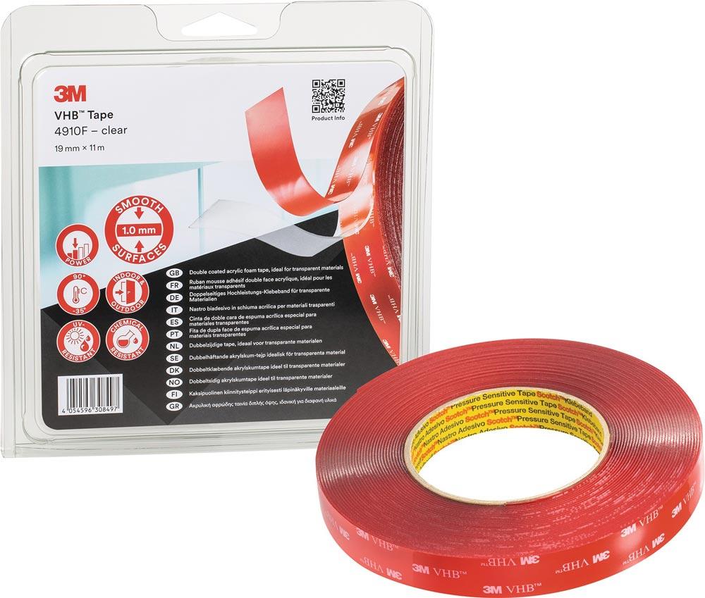 Montageband VHB Tape 4910F transparent Länge 11 m Breite 19 mm Rolle