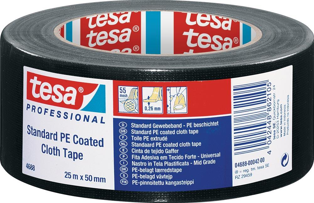 Gewebeband tesaband® Standard 4688 schwarz Länge 25 m Breite 50 mm Rolle